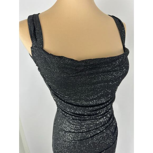 Lucy in the Sky Size XS Black Silver Glitter Dress Cocktail Party NYE Stretch - Picture 5 of 16